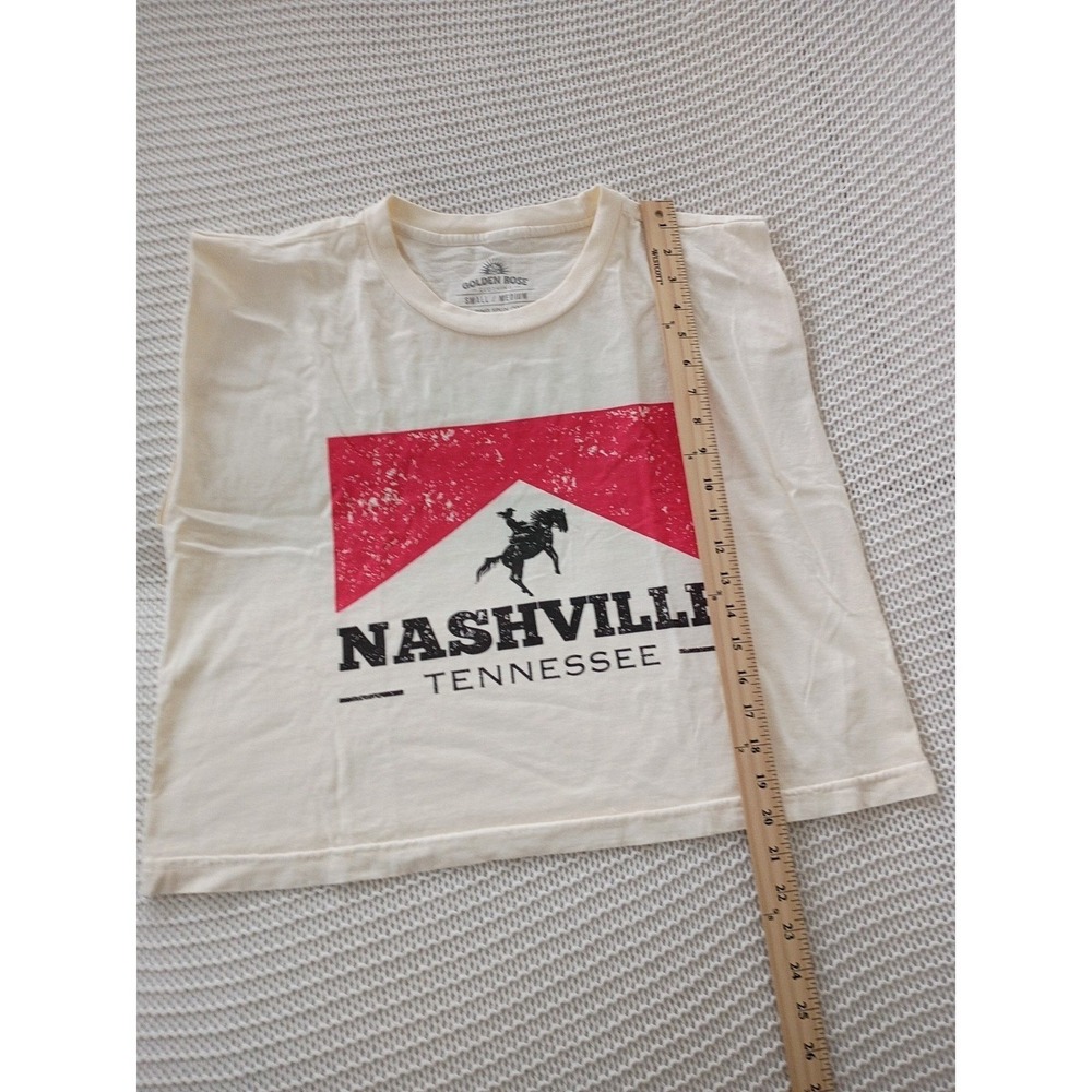 Vintage Nashville TN Golden Rose Crop Muscle Tee - Marlboro Style Cream S/M - Picture 7 of 9